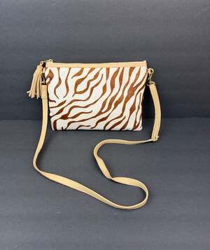 Beau & Ro by Sara Rossi Zebra Print Hair-on Hide Leather Crossbody Clutch Bag